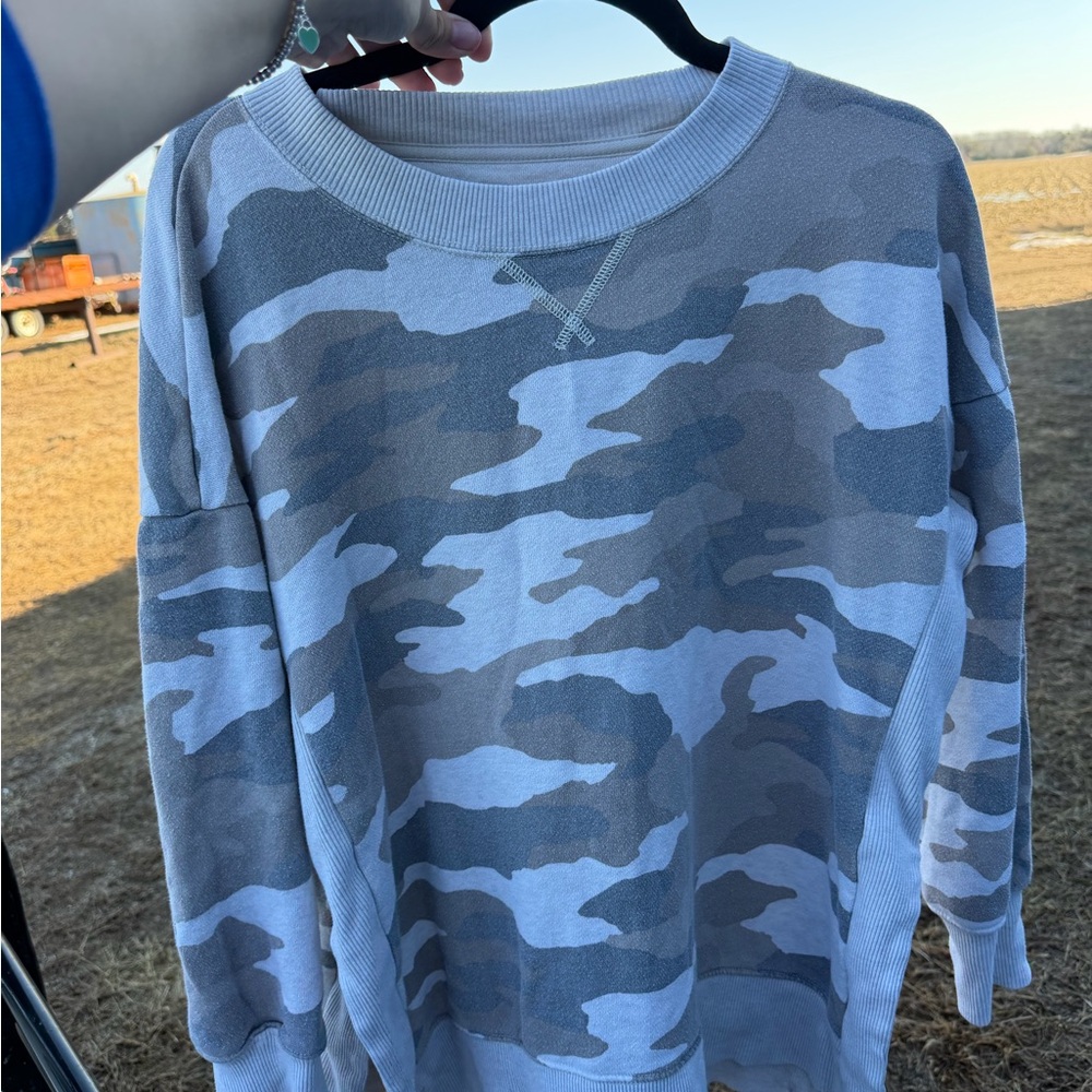 Aerie Blue Camo Crew Neck Sweater